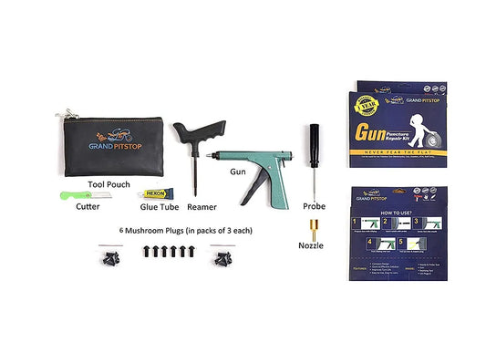 Gun Puncture Repair Kit with Tyre Air Pressure Gauge